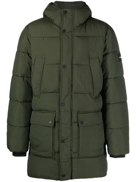 Calvin Klein logo-patch hooded puffer coat, зеленый