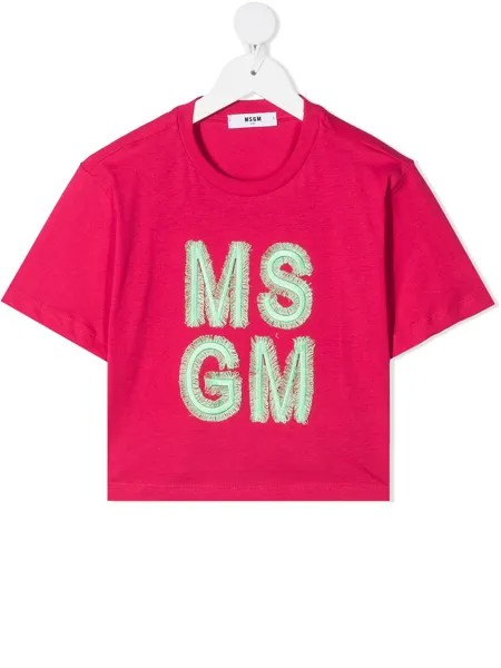 MSGM Kids укороченная футболка с вышитым логотипом