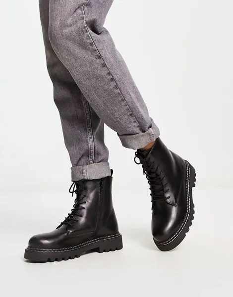 Черные массивные ботинки на шнуровке Dune London