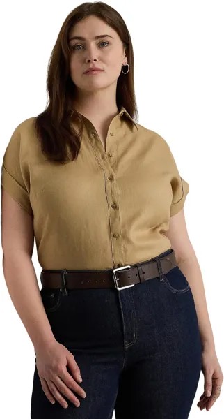 Рубашка LAUREN Ralph Lauren Plus-Size Linen Dolman-Sleeve Shirt, цвет Birch Tan