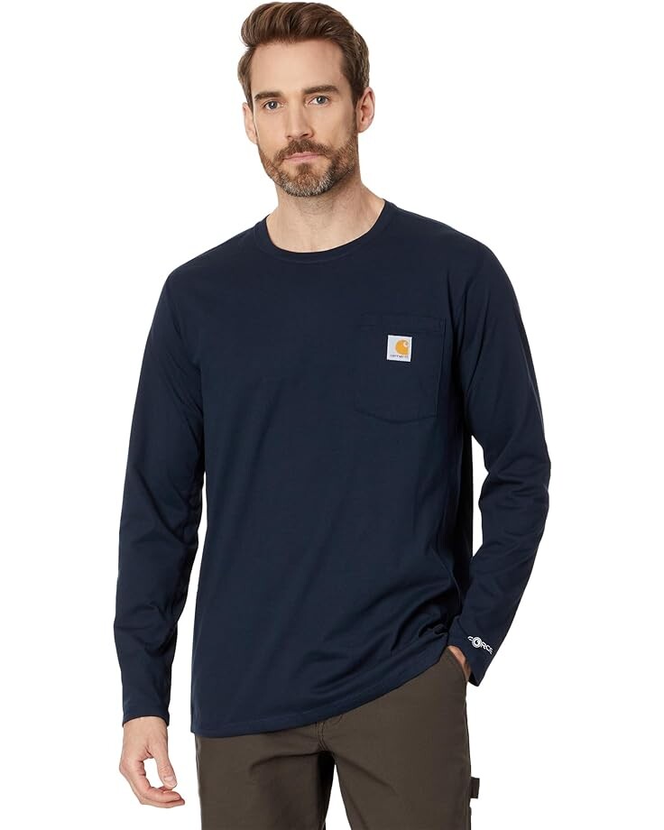 Футболка Carhartt Force Relaxed Fit Midweight Long Sleeve Pocket, темно-синий