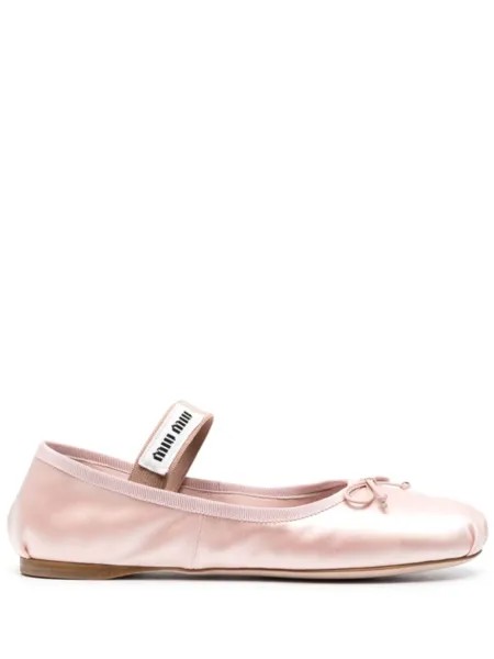 Miu Miu атласные балетки с нашивкой-логотипом, розовый