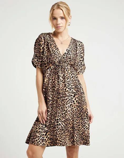 Коричневое платье мини с леопардовым принтом River Island