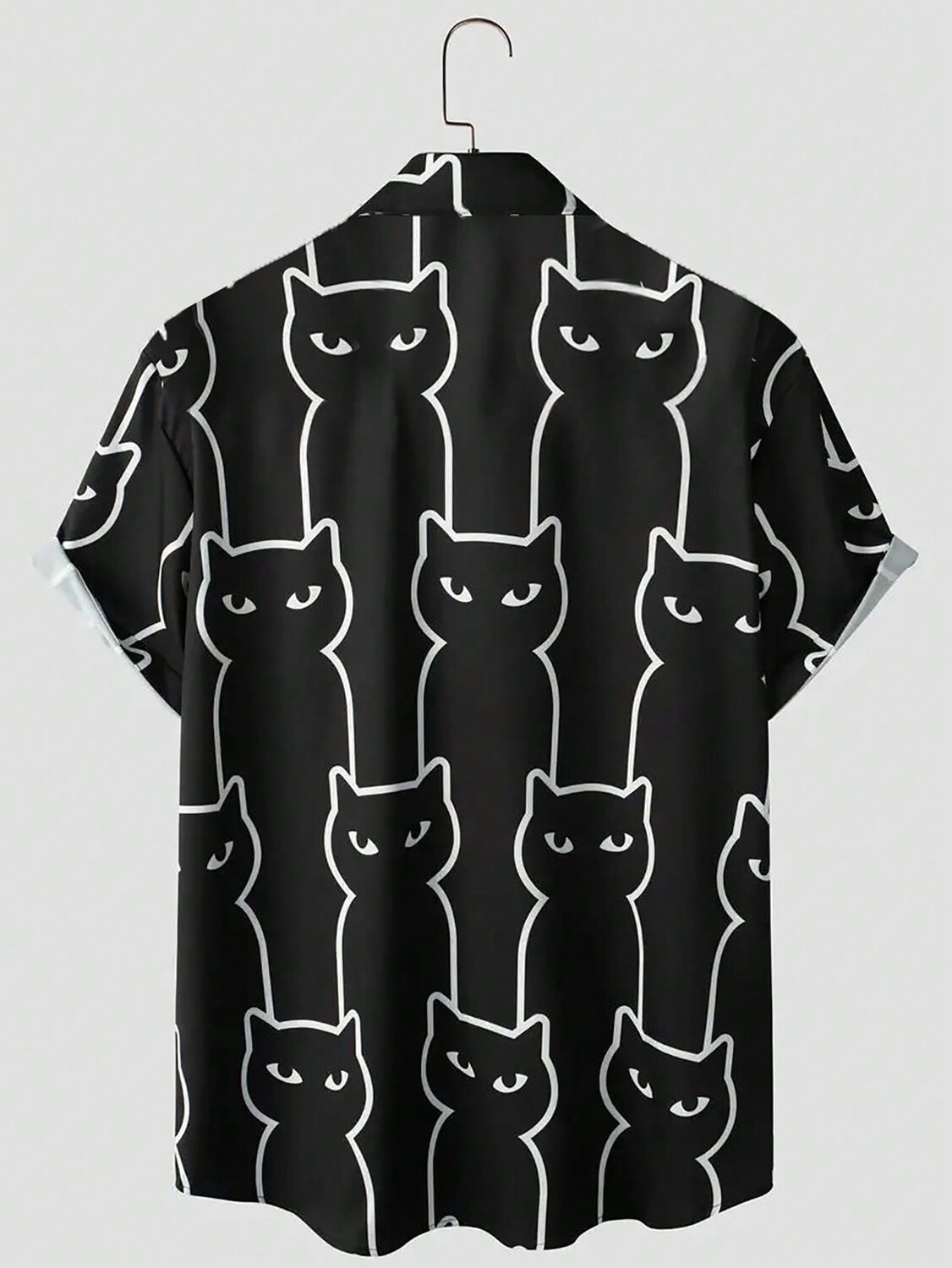 Рубашка мужская, рисунок кота, короткий рукав, черный