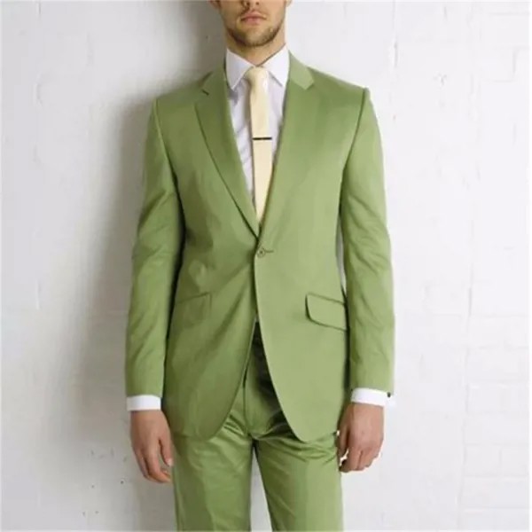 Новый высококачественный мужской костюм из 2 предметов платье для жениха с вырезом на лацкане оливковый зеленый Свадебный Лучший мужской к...
