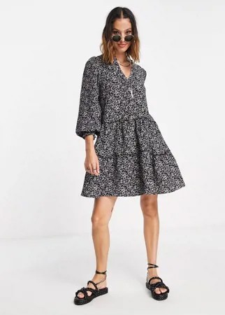Ярусное платье мини свободного кроя с принтом Vero Moda-Черный цвет