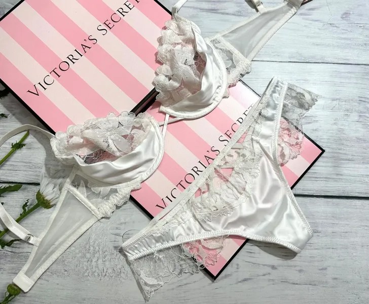 Victorias Secret Luxe VERY SEXY Белый полупрозрачный бюстгальтер без подкладки с цветочной вышивкой
