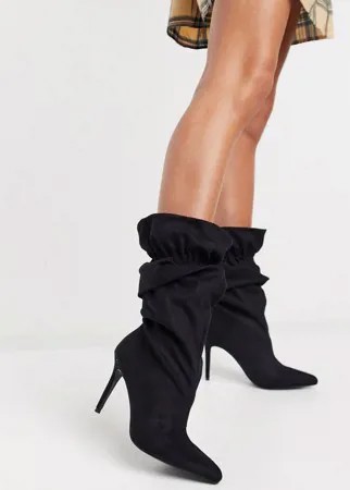 Черные ботинки на высоком каблуке с голенищем гармошкой ASOS DESIGN Exactly-Черный