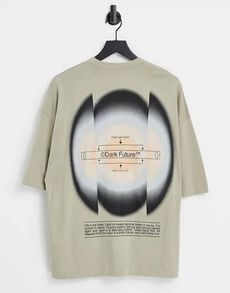 Oversized-футболка песочного цвета с большим логотипом на спине ASOS Dark Future-Светло-бежевый