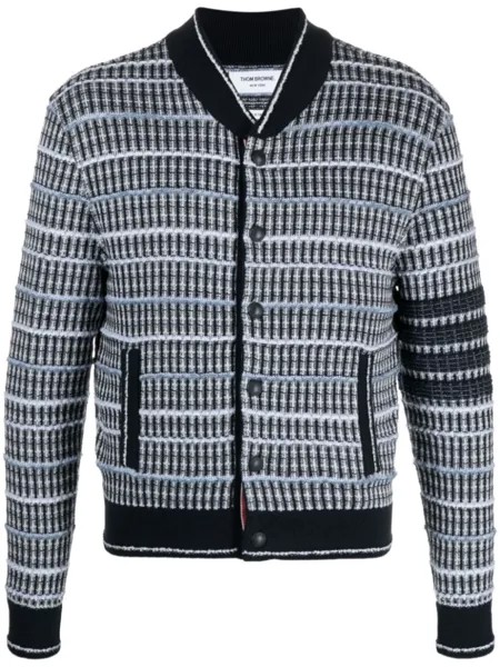 Thom Browne твидовый бомбер с круглым вырезом, синий