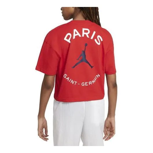 Футболка jumpman paris saint germain печать свободные футбольные спортивные с коротким рукавом Air Jordan, красный