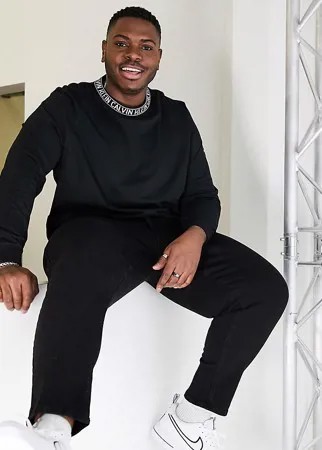 Черный лонгслив с логотипом на вороте Calvin Klein Big & Tall – эксклюзивно для ASOS-Черный цвет