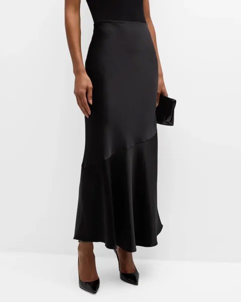 Атласная юбка-комбинация Terese длиной до щиколотки Alice + Olivia, цвет Black