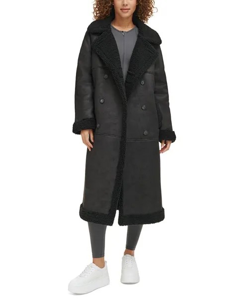 Женское длинное пальто на пуговицах с отделкой из искусственной овчины Levi's, черный