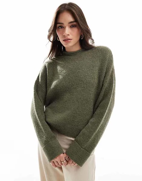 ASOS DESIGN – Укороченный свитер цвета хаки с воротником-стойкой