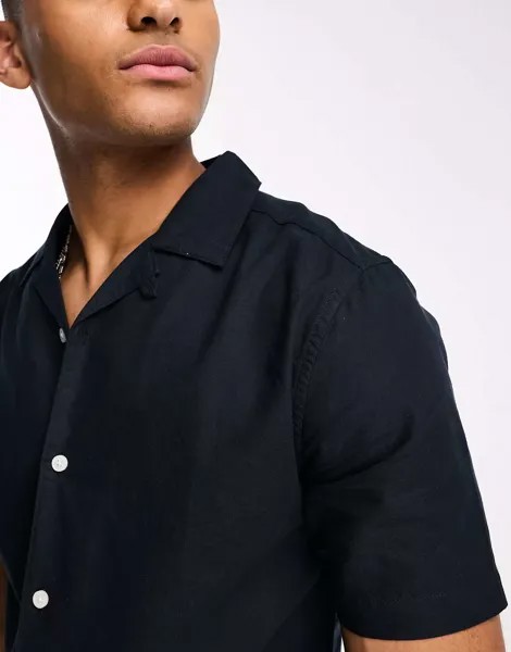 Темно-синяя оксфордская рубашка с короткими рукавами и воротником-стойкой Only & Sons