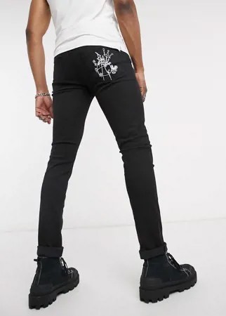 Черные джинсы скинни с принтом на заднем кармане Le Breve-Черный цвет