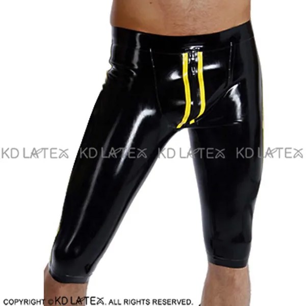 Черные и желтые полосатые сексуальные латексные боксеры шорты с передними молниями резиновые трусы нижнее белье DK-0175