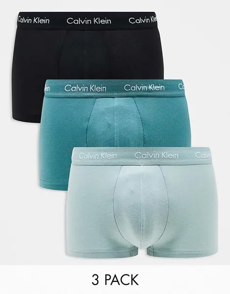 Зеленые трусы-брифы с низкой посадкой Calvin Klein Cotton Stretch (3 шт.)