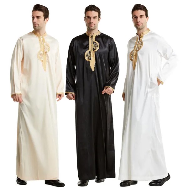 Абайя для мужчин, мусульманская одежда на весну и лето, Арабский мусульманский пакистанский халат с вертикальным воротником, однотонная од...
