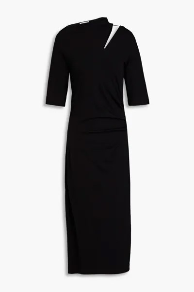 Платье миди из смесового шерстяного джерси с вырезами и бисером Brunello Cucinelli, черный