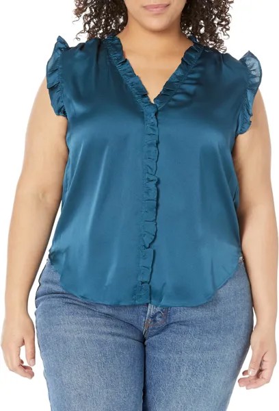 Рубашка DKNY Sleeveless Ruffle Trim V-Neck, цвет Dark Topaz