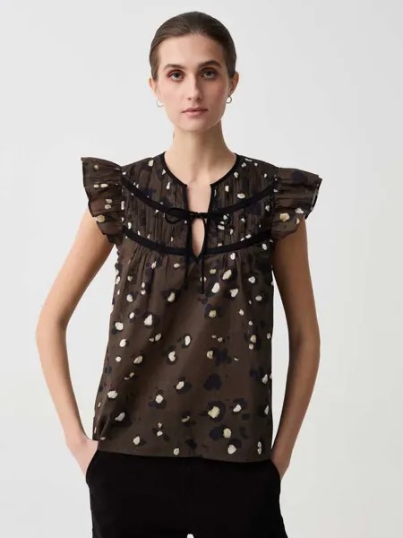Блузка с принтом из вуали с воланом Ovs, цвет black/brown