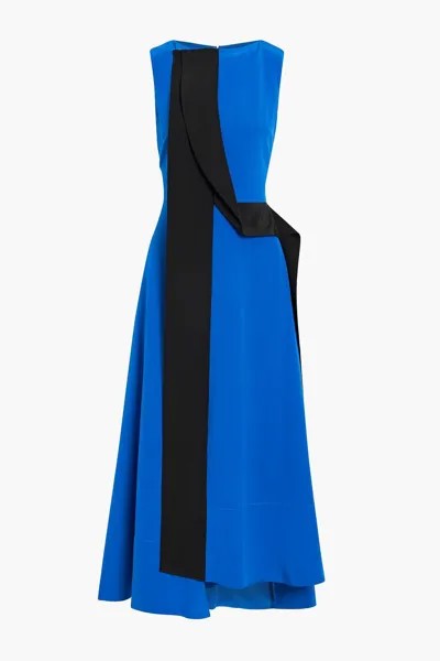 Драпированное двухцветное платье миди из шелкового крепдешина ROKSANDA, синий