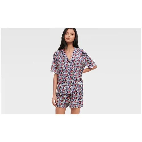 Пижама DKNY XL синяя в цветные лого буквы рубашка с коротким рукавом и шорты