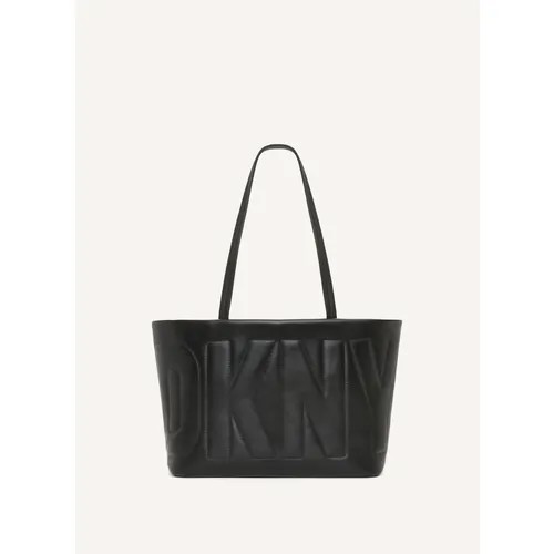Сумка тоут DKNY Elsa Medium Tote, фактура гладкая, рельефная, матовая, стеганая, черный