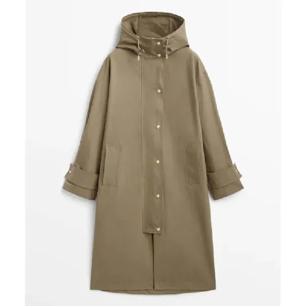 Парка Massimo Dutti Long Hooded, бежевый (Размер S)