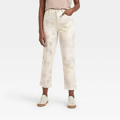 Женские джинсы прямого кроя со сверхвысокой посадкой в винтажном стиле - универсальная нить кремового цвета с цветочным принтом