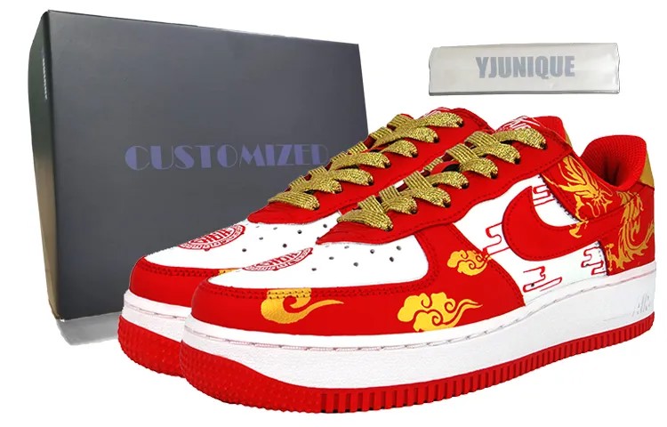Кроссовки Nike Air Force 1 Skateboarding Shoes Unisex Low-top Gold, красный