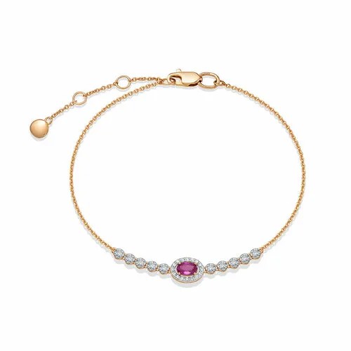 Браслет-цепочка Vesna jewelry, красное золото, 585 проба, родирование, рубин, длина 18.5 см.