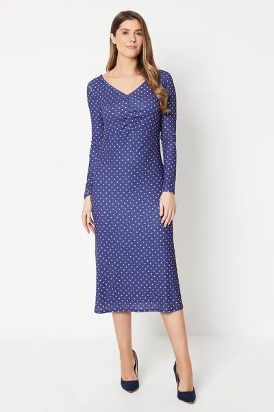 Платье миди на пуговицах из джерси с точечным принтом Wallis, темно-синий