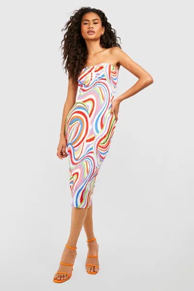 Платье миди бандо с абстрактным принтом Boohoo, разноцветный