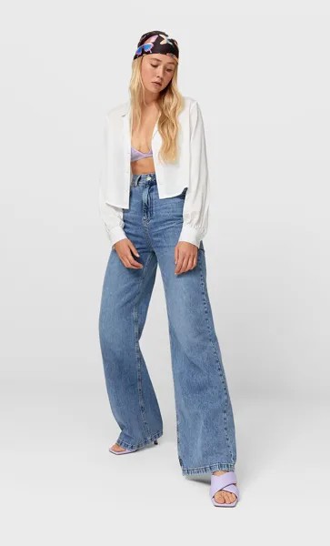 Stradivarius Рубашка Из Атласной Ткани Белый L