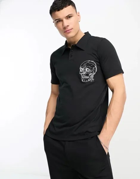 Черная рубашка-поло с короткими рукавами и принтом черепа Bolongaro Trevor