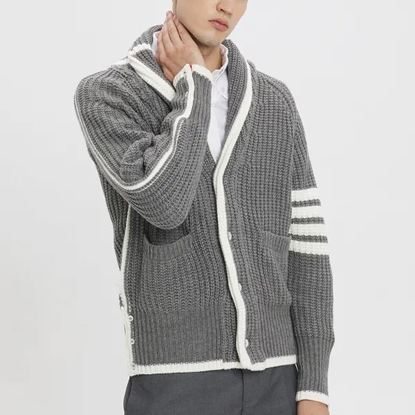 Мужской вязаный свитер с длинным рукавом TB THOM, кардиган с открытой передней частью, верхняя одежда, пальто, классический шерстяной свитер в ...