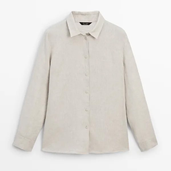 Рубашка Massimo Dutti Melange 100% Linen, серо-бежевый