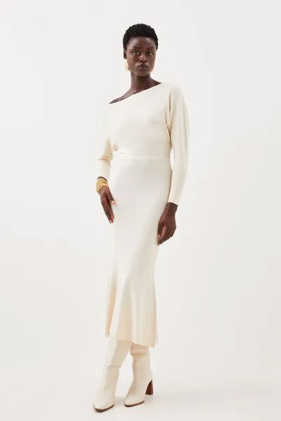 Асимметричное трикотажное платье мидиакси из смесовой вискозы Karen Millen, белый