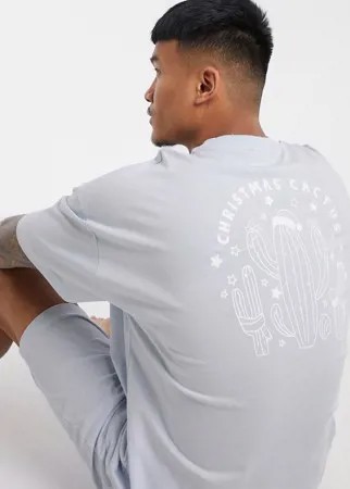 Новогодняя пижама с футболкой и шортами с принтом кактуса ASOS DESIGN-Голубой