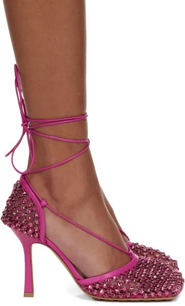 Розовые блестящие эластичные туфли на каблуке Web Bottega Veneta
