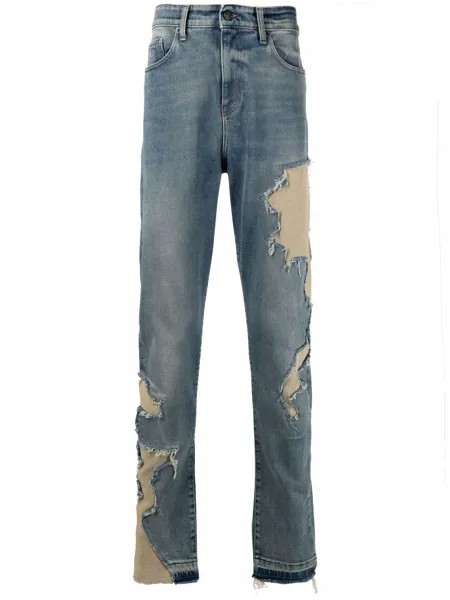 VAL KRISTOPHER джинсы с прорезями и вставками в технике пэчворк