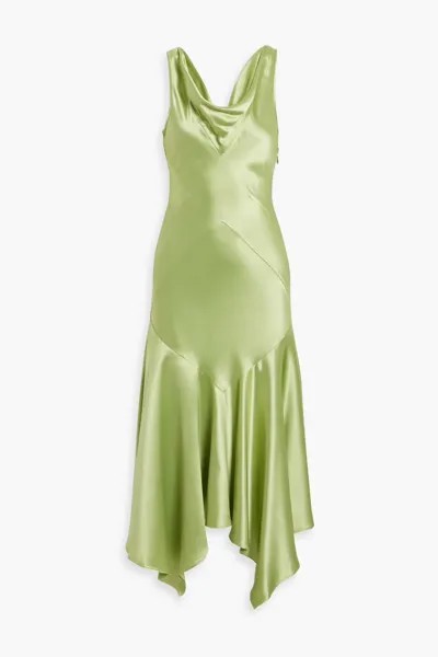 Асимметричное платье миди Seline из атласа с драпировкой Nicholas, зеленый лайм