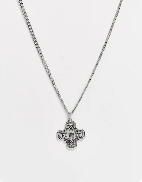 Серебристое ожерелье с большим крестом с гравировкой WFTW-Серебристый