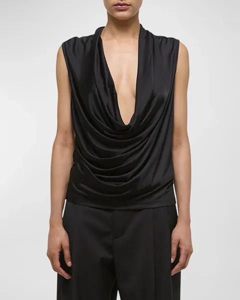 Трикотажный топ без рукавов с глубоким вырезом Helmut Lang, цвет Black