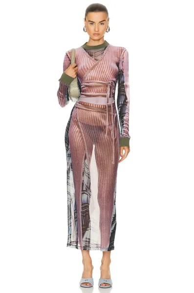 Платье макси Y/Project X Jean-Paul Gaultier Trompe L'Oeil Wrap Knit, цвет Light Pink & Grey