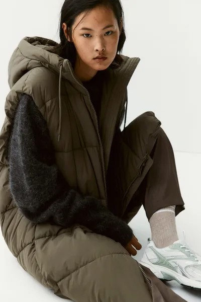 Пуховик с капюшоном H&M, хаки