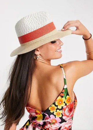 Двухцветная солнцезащитная шляпа белого с медно-золотистым цвета с блестками French Connection-Многоцветный
